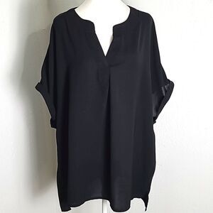 Emery Rose Black Blouse, Short Sleeves, Seam Across the Lower Back, Size 4X